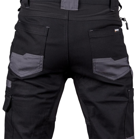 SPODNIE OCHRONNE DO PASA LEADER, KIESZENIE NA NAKOLANNIKI CZARNO-NIEBIESKIE