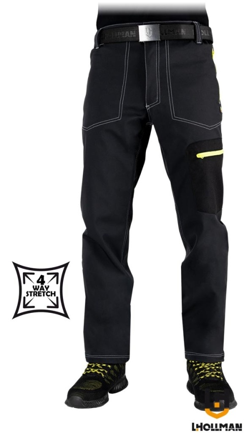 SPODNIE OCHRONNE DO PASA ORKAN, GUMKA W PASIE, SOFTSHELL 4 KIERUNKOWY STRECZ, CZARNO-ZÓŁTE