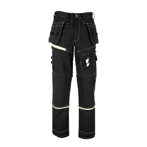 SPODNIE OCHRONNE DO PASA I KRÓTKIE PEAKER 2W1, KIESZENIE MONTERSKIE, ODPINANE NOGAWKI, CZARNO-ŻÓŁTE