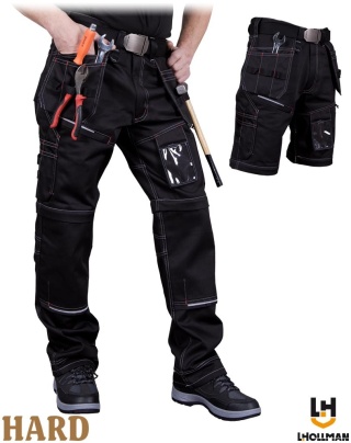 SPODNIE OCHRONNE DO PASA I KRÓTKIE PEAKER 2W1, KIESZENIE MONTERSKIE, ODPINANE NOGAWKI, CZARNE