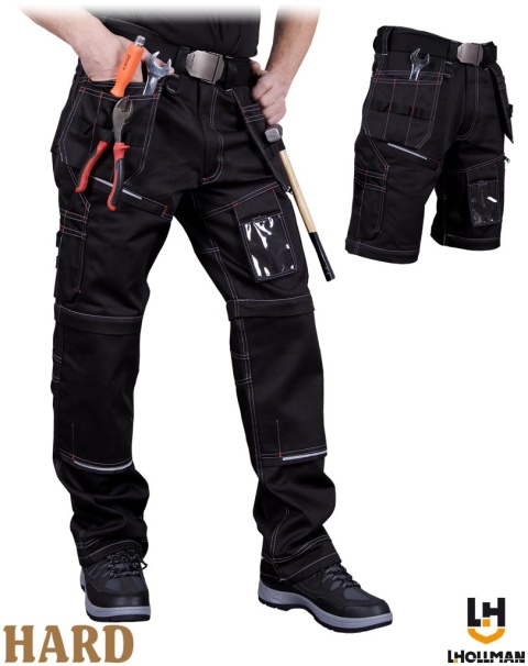 SPODNIE OCHRONNE DO PASA I KRÓTKIE PEAKER 2W1, KIESZENIE MONTERSKIE, ODPINANE NOGAWKI, CZARNE