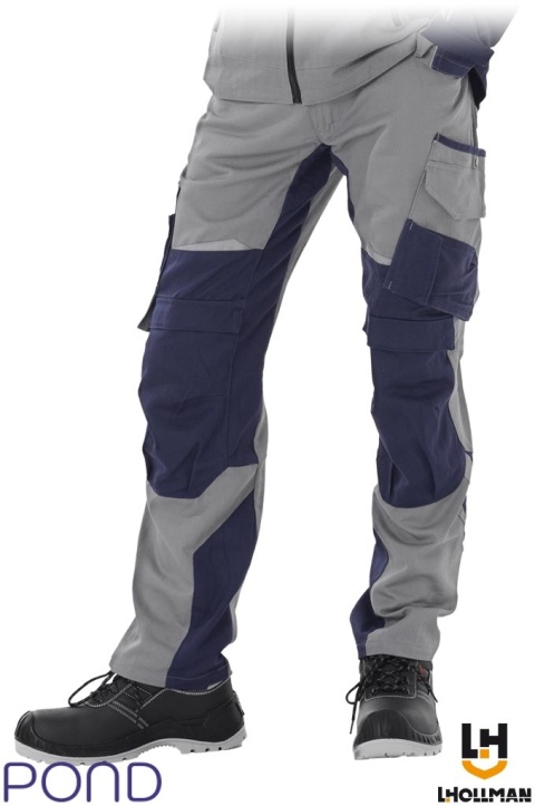 SPODNIE OCHRONNE DO PASA POND BAWEŁNIANE, UCHWYT NA MŁOTEK SZARO-GRANATOWE