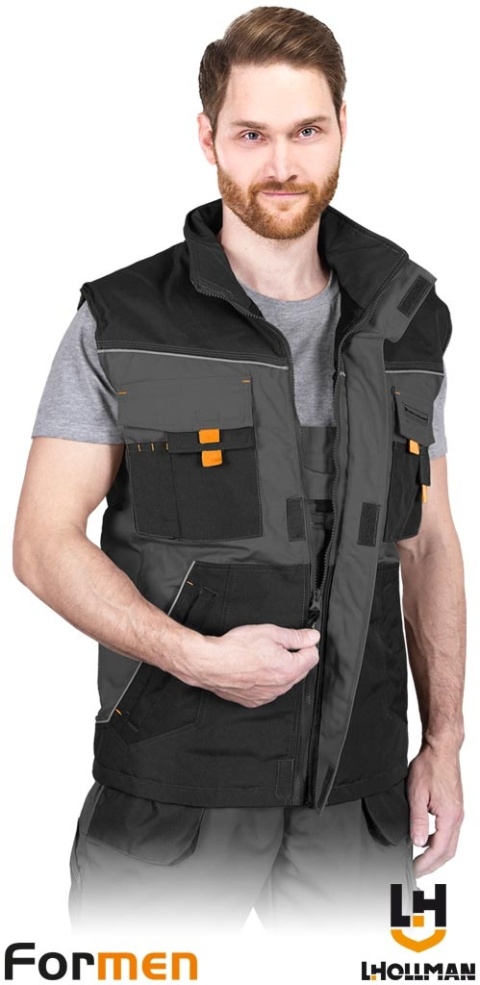 BEZRĘKAWNIK OCHRONNY OCIEPLANY FORMEN FMNW MĘSKI SZARO-CZARNO-POMARAŃCZOWY