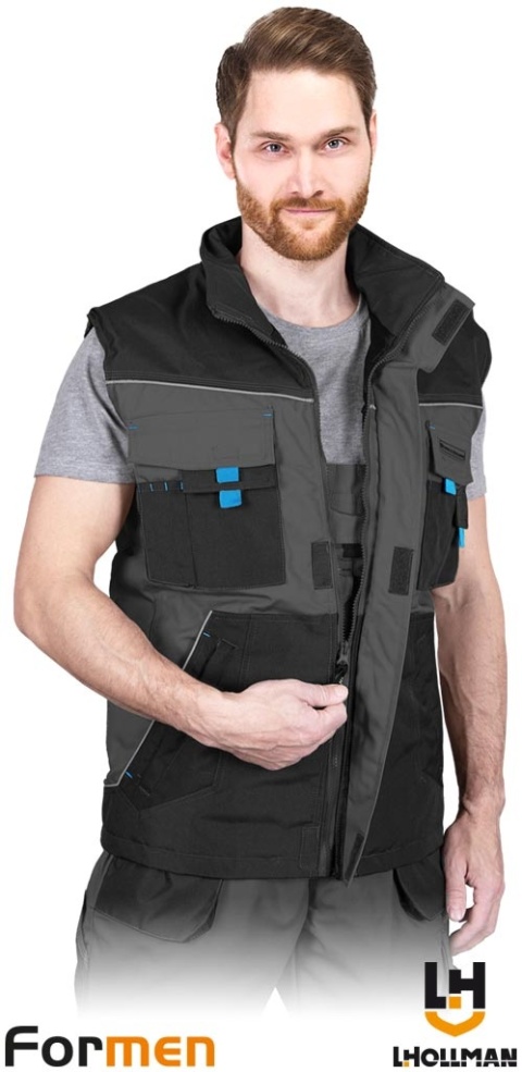 BEZRĘKAWNIK OCHRONNY OCIEPLANY FORMEN FMNW MĘSKI SZARO-CZARNO-NIEBIESKI