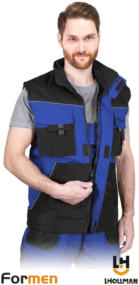 BEZRĘKAWNIK OCHRONNY OCIEPLANY FORMEN FMNW MĘSKI NIEBIESKO-CZARNO-SZARY