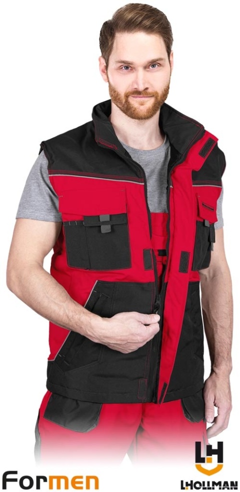 BEZRĘKAWNIK OCHRONNY OCIEPLANY FORMEN FMNW MĘSKI CZERWONO-CZARNO-SZARY