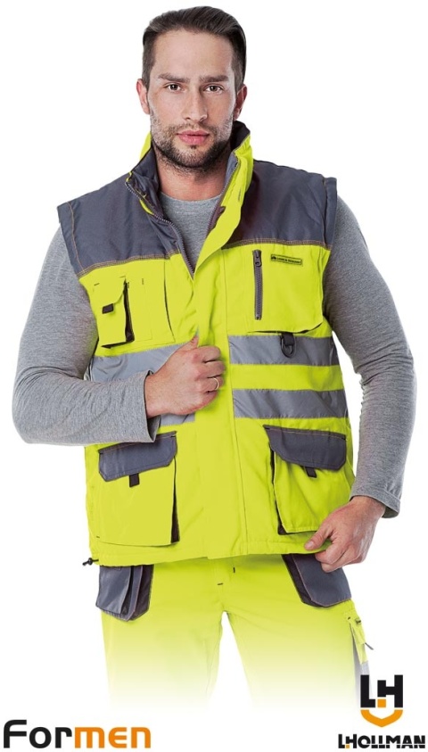 BEZRĘKAWNIK OCHRONNY OCIEPLANY FORMEN FMNX, ŻÓŁTO-SZARO-CZARNY