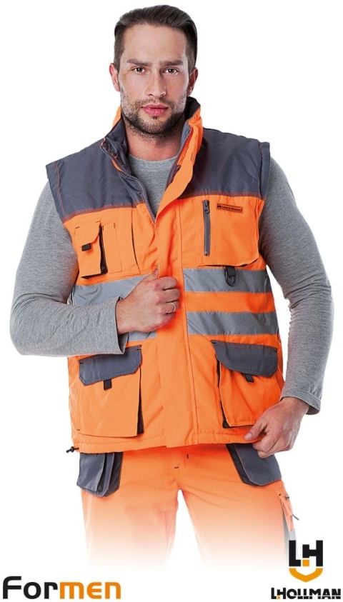 BEZRĘKAWNIK OCHRONNY OCIEPLANY FORMEN FMNX, POMARAŃCZOWO-SZARO-CZARNY