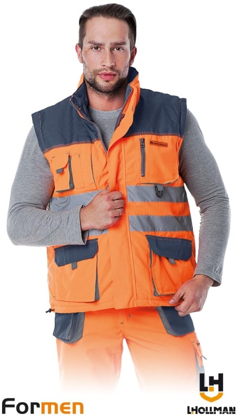 BEZRĘKAWNIK OCHRONNY OCIEPLANY FORMEN FMNX POMARAŃCZOWO-GRANATOWO-SZARY