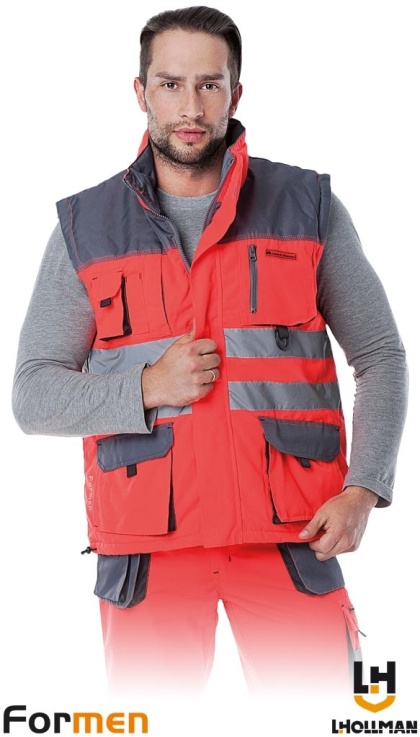 BEZRĘKAWNIK OCHRONNY OCIEPLANY FORMEN FMNX CZERWONO-SZARO-CZARNY