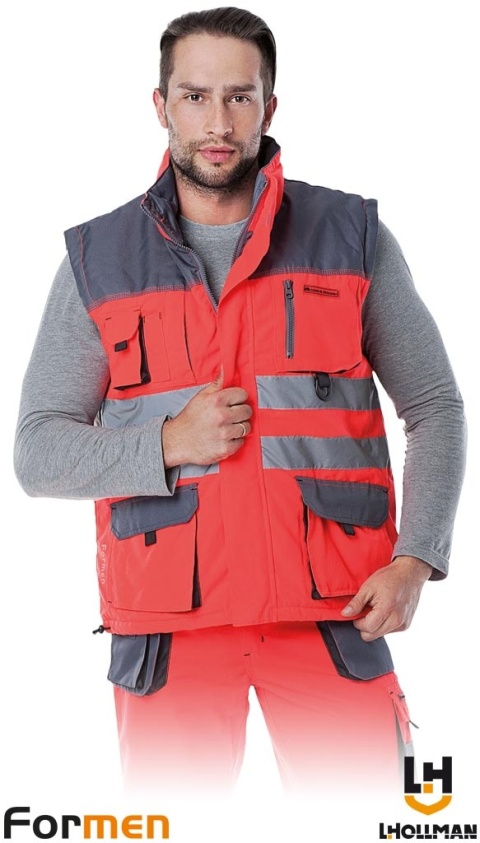 BEZRĘKAWNIK OCHRONNY OCIEPLANY FORMEN FMNX CZERWONO-SZARO-CZARNY