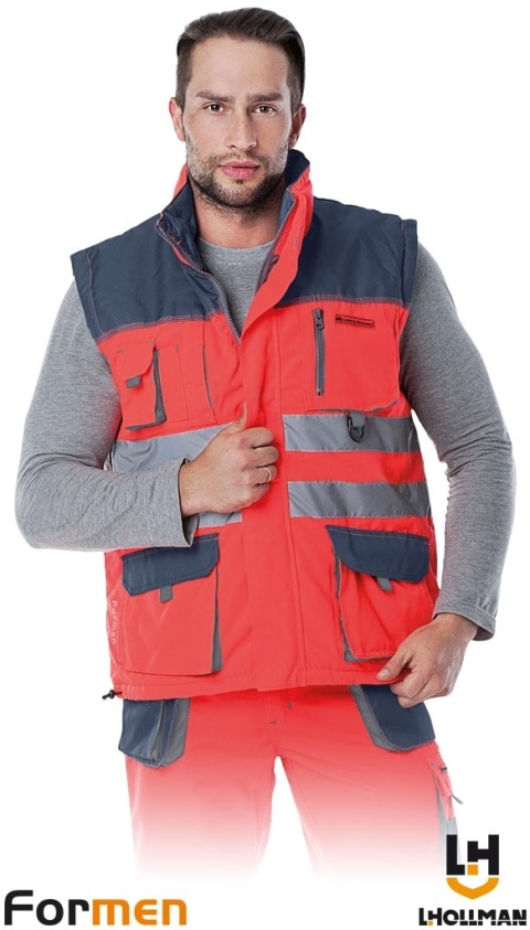 BEZRĘKAWNIK OCHRONNY OCIEPLANY FORMEN FMNX CZERWONO-GRANATOWO-SZARY