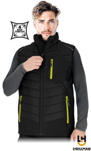 BEZRĘKAWNIK OCHRONNY OCIEPLANY GRANDE SOFTSHELL 4 KIERUNKOWY STRECZ CZARNY