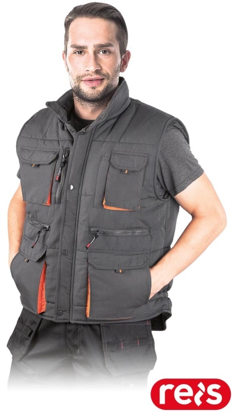 BEZRĘKAWNIK OCHRONNY OCIEPLANY KORMORAN2 SZARO-POMARAŃCZOWY