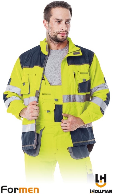 BLUZA OCHRONNA FORMEN FMNX PRZEDŁUŻANY TYŁ, ODBLASKI, ŻÓŁTO-GRANATOWO-SZARA