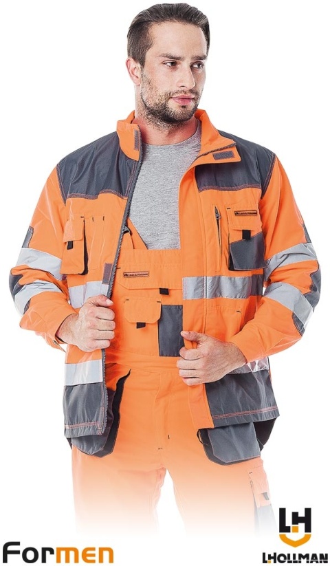 BLUZA OCHRONNA FORMEN FMNX PRZEDŁUŻANY TYŁ, ODBLASKI, POMARAŃCZOWO-SZARO-CZARNA