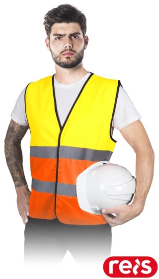 KAMIZELKA OSTRZEGAWCZA KOS-DOUBLE, NA RZEP ŻÓŁTO-POMARAŃCZOWA