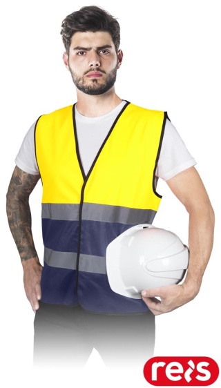 KAMIZELKA OSTRZEGAWCZA KOS-DOUBLE, NA RZEP ŻÓŁTO-GRANATOWA