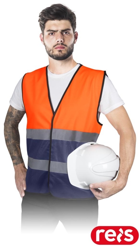 KAMIZELKA OSTRZEGAWCZA KOS-DOUBLE POMARAŃCZOWO-GRANATOWA