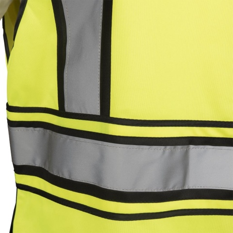 KAMIZELKA OSTRZEGAWCZA KOS-FLEX, NA ZAMEK, Z PASAMI ODBLASKOWYMI ŻÓŁTO-CZARNA