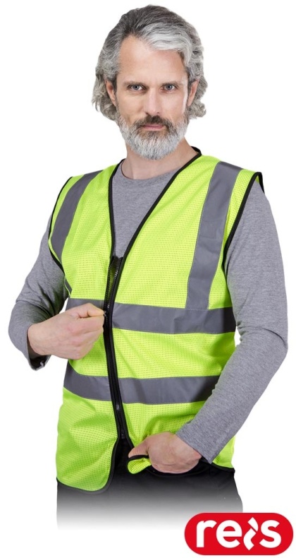 KAMIZELKA OSTRZEGAWCZA KOS-MESHZIP Z SIATKI, NA ZAMEK ŻÓŁTO-CZARNA