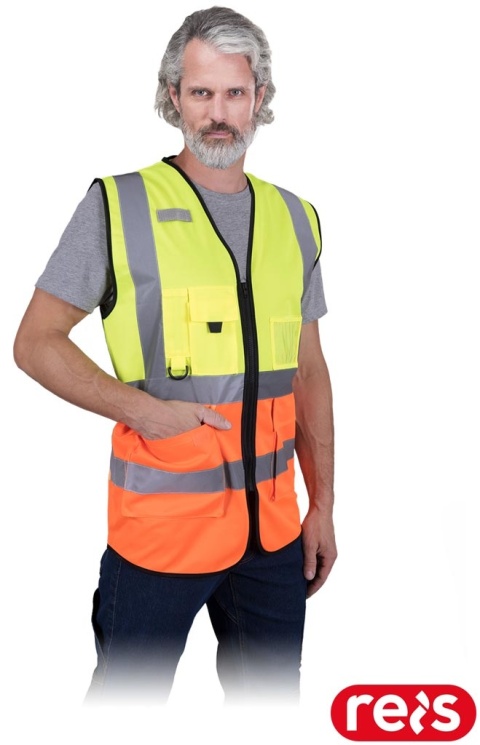 KAMIZELKA OSTRZEGAWCZA KOS-ZIP ŻÓŁTO-POMARAŃCZOWA