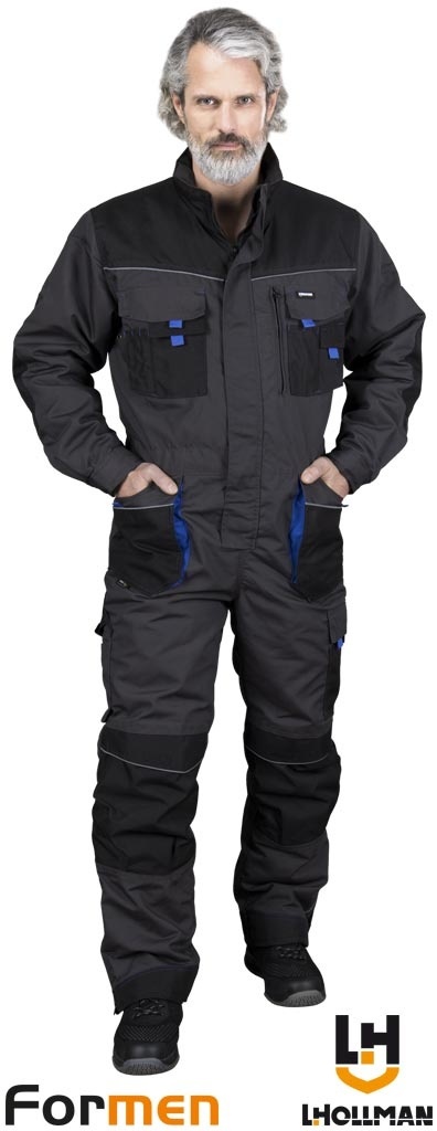 KOMBINEZON OCHRONNY OCIEPLANY FORMEN FMNW CORDURAM, KIESZENIE NA NAKOLANNIKI SZARO-CZARNO-NIEBIESKIE