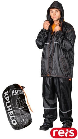 KOMPLET OCHRONNY PRZECIWDESZCZOWY KPLHELO KURTKA SPODNIE CZARNO-POMARAŃCZOWE