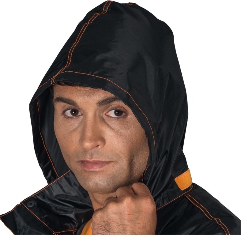 KOMPLET OCHRONNY PRZECIWDESZCZOWY KPLHELO KURTKA SPODNIE CZARNO-POMARAŃCZOWE