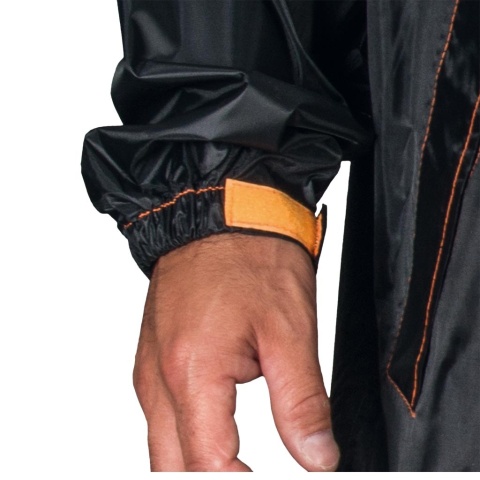 KOMPLET OCHRONNY PRZECIWDESZCZOWY KPLHELO KURTKA SPODNIE CZARNO-POMARAŃCZOWE