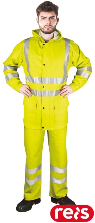 KOMPLET OCHRONNY PRZECIWDESZCZOWY KPLPUFLUO KURTKA I SPODNIE OGRODNICZKI ŻÓŁTY