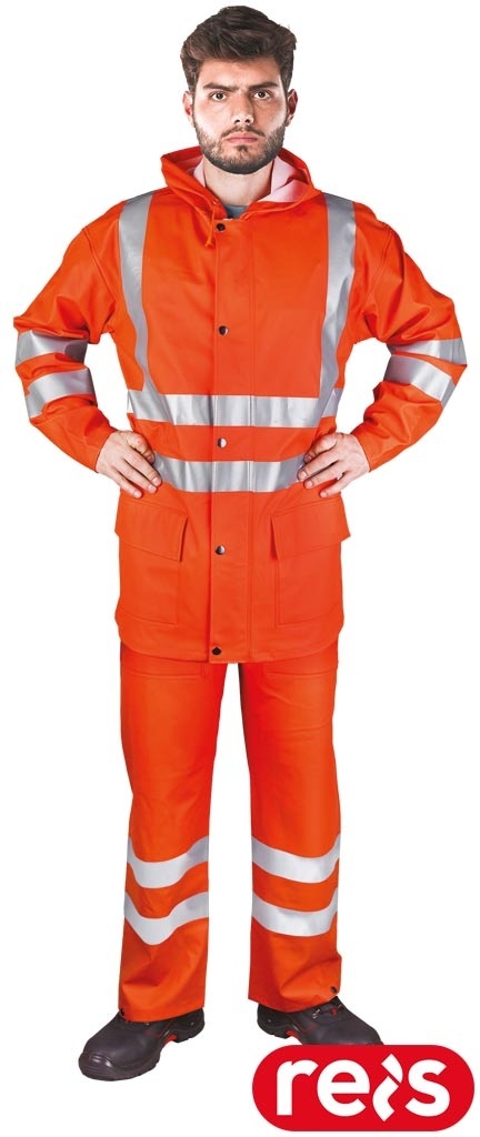 KOMPLET OCHRONNY PRZECIWDESZCZOWY KPLPUFLUO KURTKA I SPODNIE OGRODNICZKI POMARAŃCZOWY