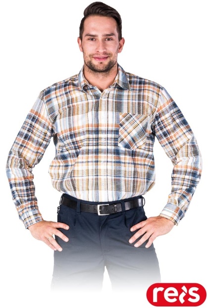 KOSZULA FLANELOWA OCHRONNA KF-GBEP MĘSKA W KRATĘ BAWEŁNIANA MULTICOLOR GRANATOWO-BEŻOWO-POMARŃCZOWA