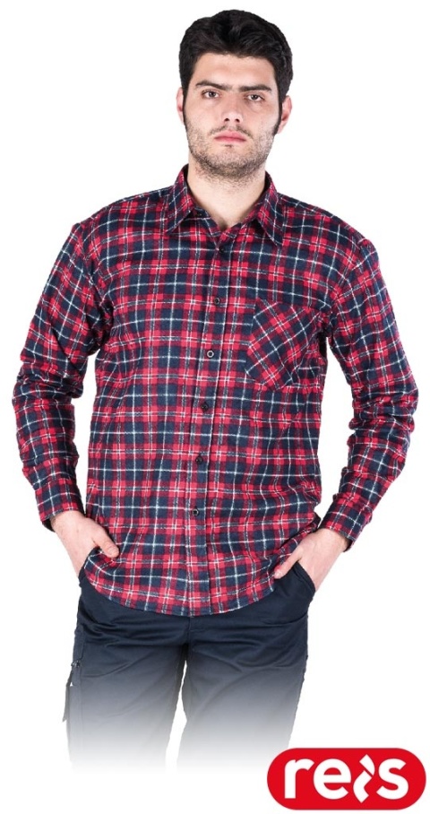 KOSZULA FLANELOWA OCHRONNA KF-GC MĘSKA W KRATĘ BAWEŁNIANA GRANATOWO-CZERWONA