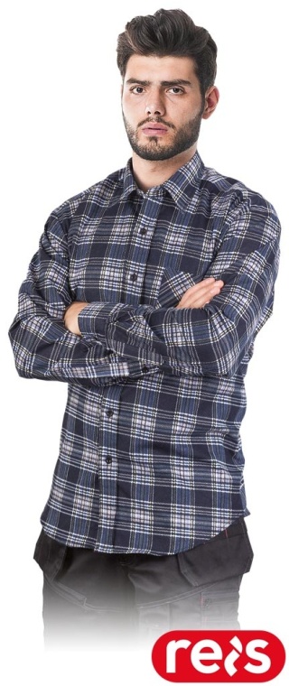 KOSZULA FLANELOWA OCHRONNA KF-GNY MĘSKA W KRATĘ BAWEŁNIANA GRANATOWO-NIEBIESKO-ŻÓŁTA