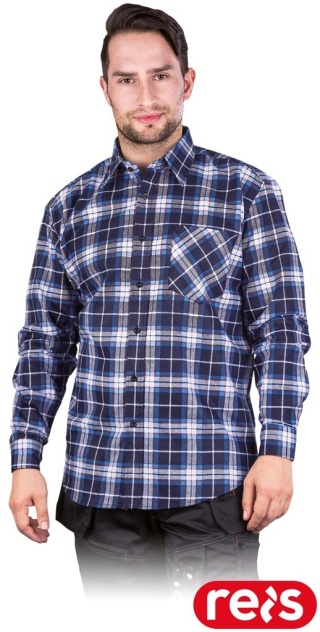KOSZULA FLANELOWA OCHRONNA KF-GN MĘSKA W KRATĘ BAWEŁNIANA GRANATOWO-NIEBIESKA