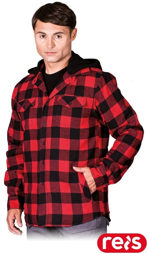 KOSZULA OCHRONNA OCIEPLANA KFWINHOOD, BAWEŁNIANA CZERWONO-CZARNA