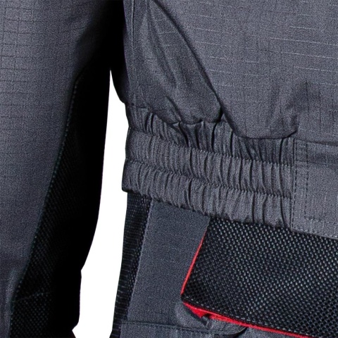 KURTKA OCHRONNA OCIEPLANA BSW 2W1 POLAR, ODPINANY KAPTUR I RĘKAWY, BEZRĘKAWNIK SZARO-CZARNO-CZERWONA