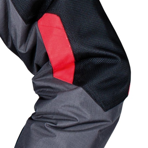 KURTKA OCHRONNA OCIEPLANA BSW 2W1 POLAR, ODPINANY KAPTUR I RĘKAWY, BEZRĘKAWNIK SZARO-CZARNO-CZERWONA