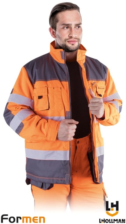 KURTKA OCHRONNA OCIEPLANA ZIMOWA FORMEN PRZEDŁUŻANY TYŁ POMARAŃCZOWO-SZARO-CZARNA