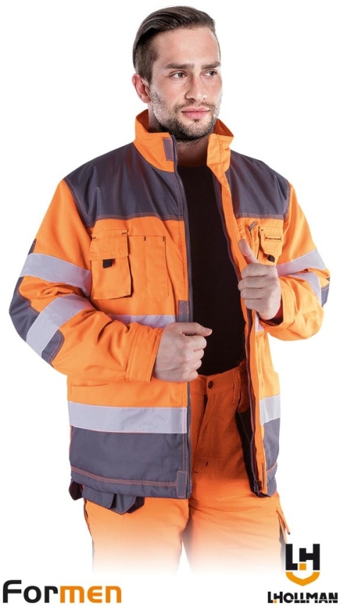 KURTKA OCHRONNA OCIEPLANA ZIMOWA FORMEN PRZEDŁUŻANY TYŁ POMARAŃCZOWO-SZARO-CZARNA