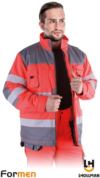 KURTKA OCHRONNA OCIEPLANA ZIMOWA FORMEN PRZEDŁUŻANY TYŁ CZERWONO-SZARO-CZARNA