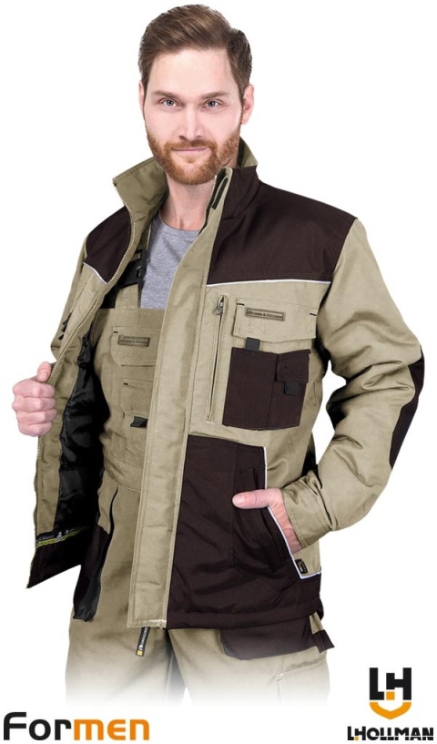 KURTKA OCHRONNA OCIEPLANA FORMEN FMNW, KIESZENIE ,PRZEDŁUŻANY TYŁ BEŻOWA