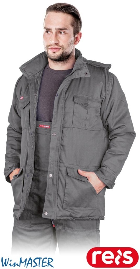 KURTKA OCHRONNA OCIEPLANA KMO-LONG PRZEDŁUŻANA, PIKOWANA PODSZEWKA SZARA