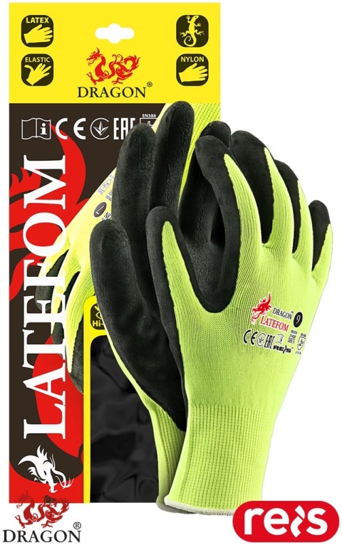 RĘKAWICE OCHRONNE LATEFOM SPIENIONY LATEKS fluo 12par