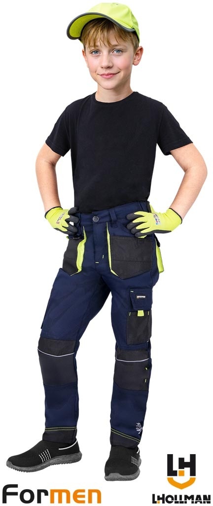 SPODNIE DO PASA FMNKID DLA DZIECI GRANATOWO-CZARNO-ŻÓŁTE