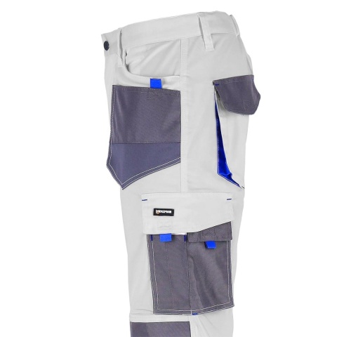 SPODNIE OCHRONNE DO PASA FORMEN SLIM KIESZENIE NA NAKOLANNIKI BIAŁO-SZARO-NIEBIESKIE