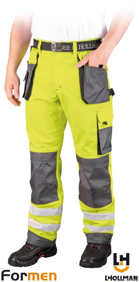 SPODNIE OCHRONNE DO PASA FORMEN FMNX FLUORESCENCYJNE KOLORY, ODBLASKI ŻÓŁTO-SZARO-CZARNE