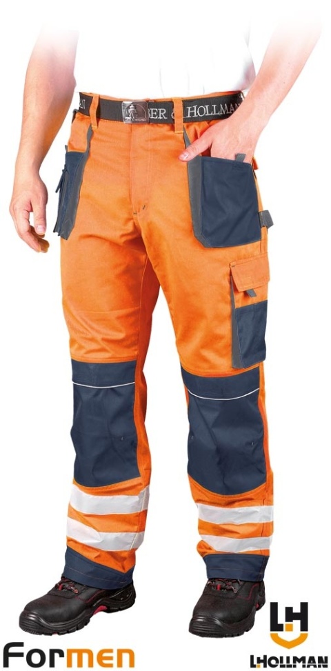 SPODNIE OCHRONNE DO PASA FORMEN FMNX FLUORESCENCYJNE KOLORY, ODBLASKI, POMARAŃCZOWO-GRANATOWO-SZARE