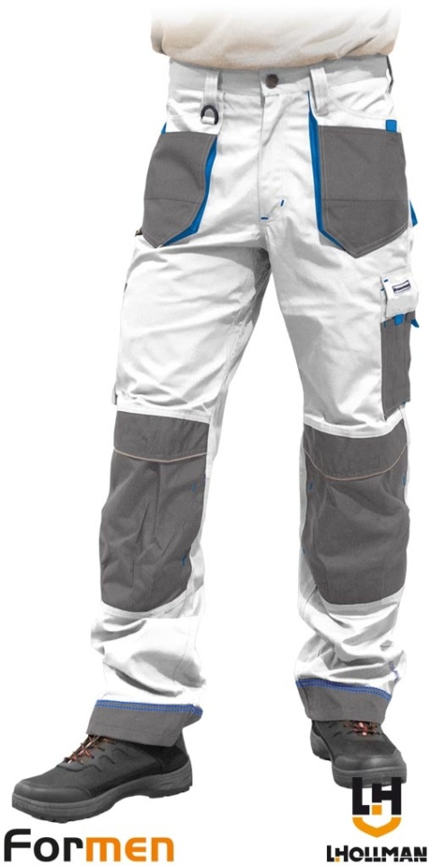 SPODNIE OCHRONNE DO PASA FORMEN CORDURA, KIESZENIE NA NAKOLANNIKI BIAŁO-SZARO-NIEBIESKIE